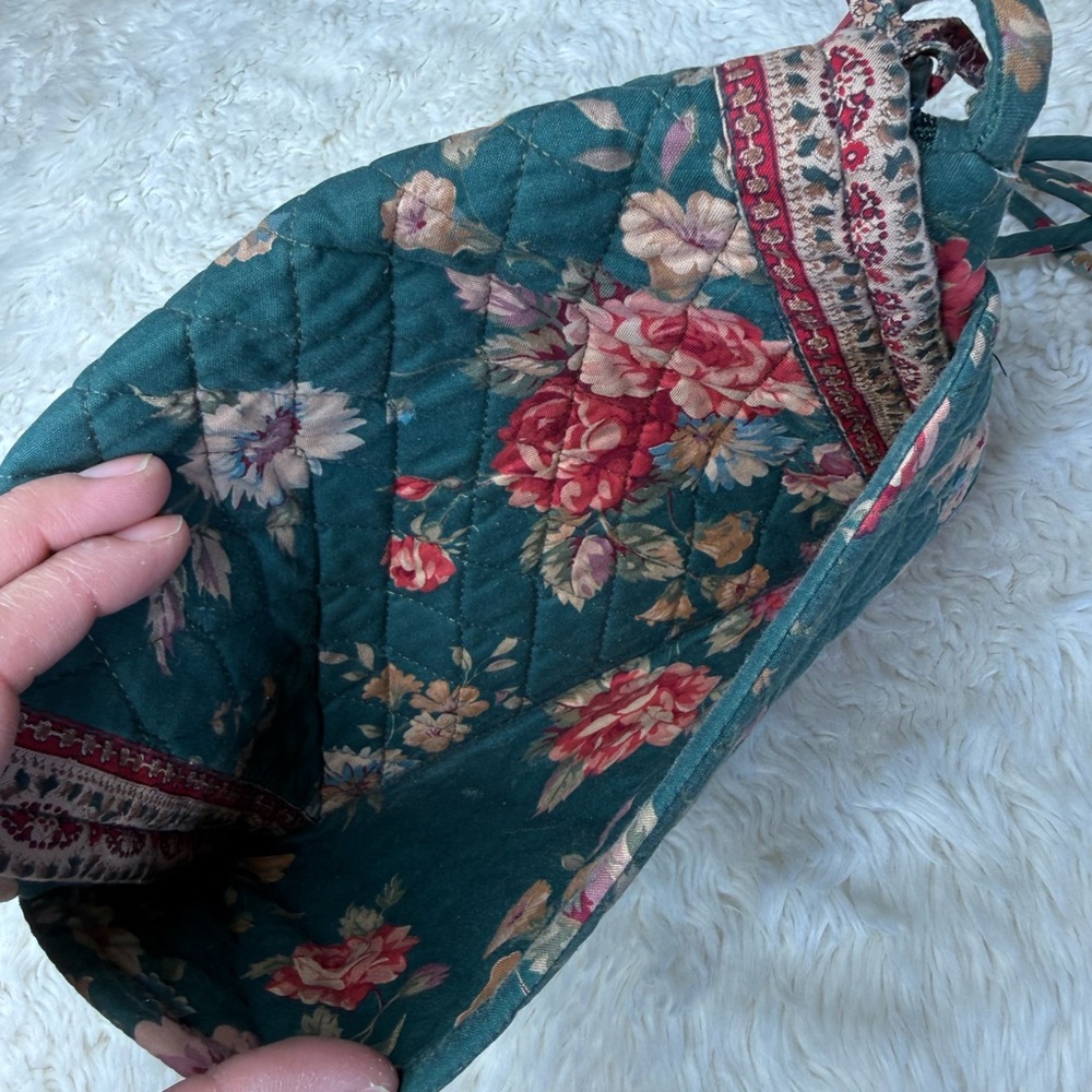 Vintage 80's Vera Bradley Prairie Rose Bag Indiana Tag Floral Flat Crossbody Gre - Picture 7 of 14